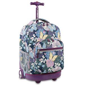 j world new york sunrise rolling backpack. roller bag with wheels, secret garden, 18″