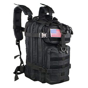 Small 30L Rucksack Pack for Outdoors, Hiking, Camping, Trekking, Bug Out Bag, Travel, Military & Tactical Army Molle Assault Backpack With US Flag Patch