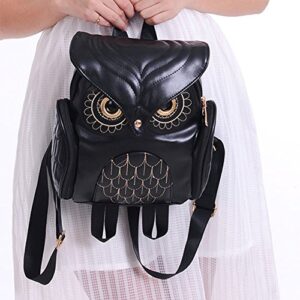 WYSBAOSHU Womens Fashion Owl Backpack Girl's PU Leather Mini Daypacks(Black)