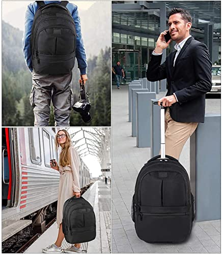 Rolling Backpack,Water Resistant Wheeled Travel Backpack,Laptop Backpack for Women Men,Carry on Luggage Backpack Fit 15.6 inch Notebook,Trolley Suitcase Business Bag College Student Computer Bag,Black