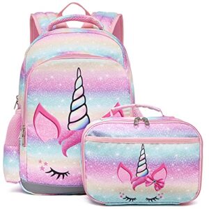 backpack for girls,octsky kids backpacks preschool kindergarten bookbag cute lightweight with chest strap and lunchbox (unicorn)