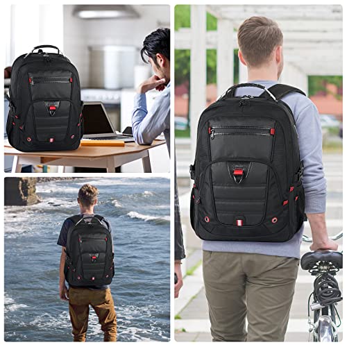 Z-MGKISS Travel Backpack, Extra Large Laptop Backpack, TSA Backpack 17.3 Inch, 50L Durable Anti Theft 17 Inch Big Business Backpack Christmas Gifts for Men, Water Resistant School Bag with USB, Black