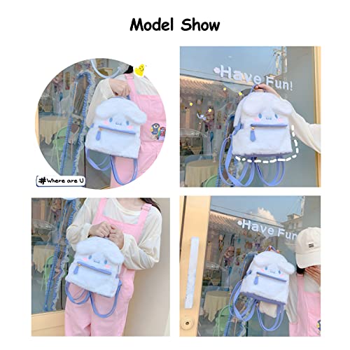 Cute Girl Plush Bag Backpacks for School, 3D Kawaii Animal Cartoon Schoolbag for Girl Bookbag School Supplies, White Dog