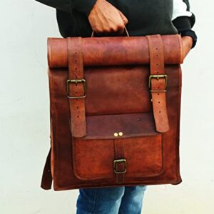URBAN DEZIRE Men's Leather Vintage Roll On Laptop Backpack Rucksack knapsack college bag
