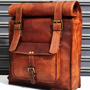 URBAN DEZIRE Men's Leather Vintage Roll On Laptop Backpack Rucksack knapsack college bag