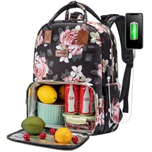 lovevook lunch backpack insulated cooler backpack, waterproof laptop backpack vintage work lunch box bag fashion school backpack stylish travel bag for women girls, fit 15.6 inch computer