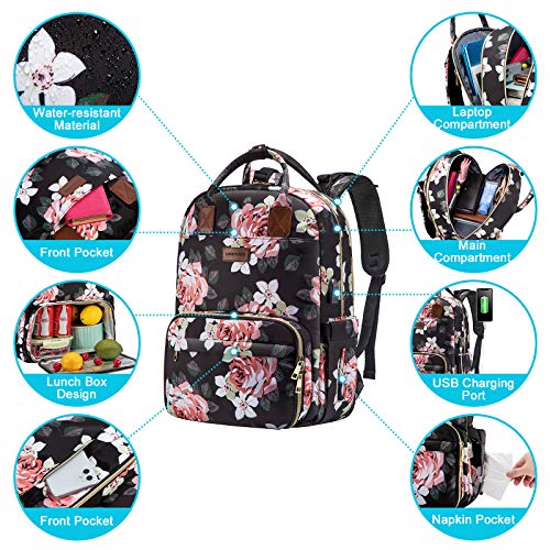 LOVEVOOK Lunch Backpack Insulated Cooler Backpack, Waterproof Laptop Backpack Vintage Work Lunch Box Bag Fashion School Backpack Stylish Travel Bag for Women Girls, Fit 15.6 Inch Computer