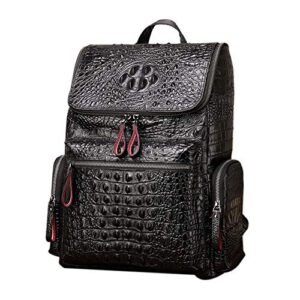 boshiho real leather laptop backpack fashion travel bag daypack for men, crocodile pattern ( l)