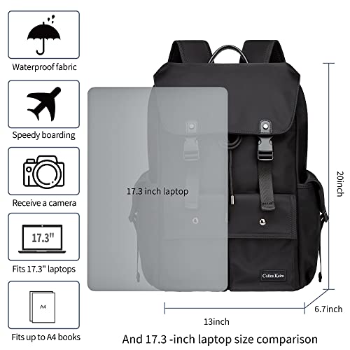 Colins Keirs Laptop Backpack 17 Inch. Drawstring Anti-theft Waterproof Tech Backpack with Laptop Compartment, Black 30L