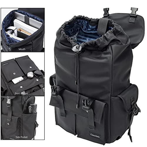 Colins Keirs Laptop Backpack 17 Inch. Drawstring Anti-theft Waterproof Tech Backpack with Laptop Compartment, Black 30L