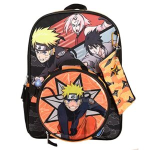 Naruto Anime Character Print Orange and Black 5-Piece Backpack Set For Boys