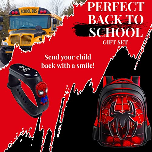 EDGELL HOUSE Children’s Spiderman Backpack and Digital Bracelet Set for Kids Marvel Spidey Backpack with LED Spider-man Bracelet Spiderman cloth School Backpack School bag for boys and girls