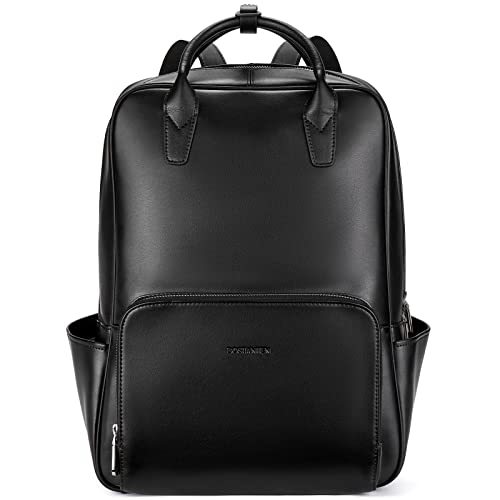 BOSTANTEN Laptop Backpack for Women 15.6 inch Computer Genuine Leather Backpack Purses College Travel Daypack Large Satchel Black