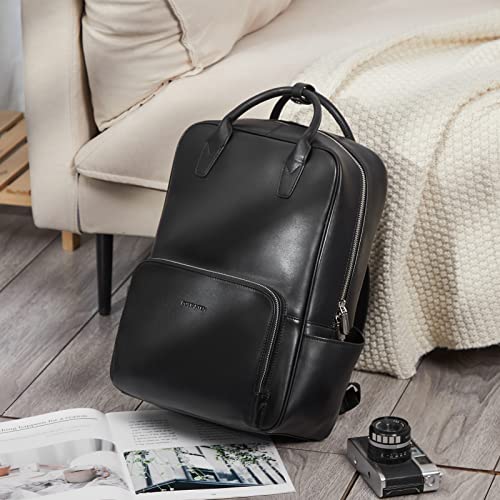 BOSTANTEN Laptop Backpack for Women 15.6 inch Computer Genuine Leather Backpack Purses College Travel Daypack Large Satchel Black