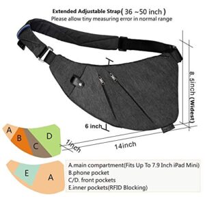 TOPNICE Sling Bag Crossbody Chest Shoulder Personal Pocket Bag Anti Theft Travel Bags Daypack for Men Women Water Resistance (Gray)