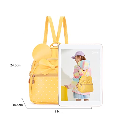 Girls Bowknot Polka Dot Cute Mini Backpack Small Daypacks Convertible Shoulder Bag Purse for Women (Light Yellow)