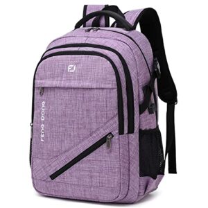 large laptop backpack 17.3 inch durable waterproof travel college backpack bookbag for men & women business backpack with usb charging port and headset port light purple