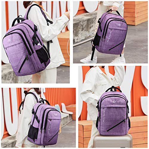 Large Laptop Backpack 17.3 inch Durable Waterproof Travel College Backpack Bookbag for Men & Women Business Backpack with USB Charging Port and Headset Port Light Purple