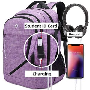 Large Laptop Backpack 17.3 inch Durable Waterproof Travel College Backpack Bookbag for Men & Women Business Backpack with USB Charging Port and Headset Port Light Purple