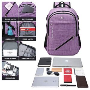 Large Laptop Backpack 17.3 inch Durable Waterproof Travel College Backpack Bookbag for Men & Women Business Backpack with USB Charging Port and Headset Port Light Purple