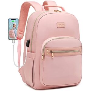 Bagalaxy Pink Women School Laptop Backpack: 15.6 Inch Nurse Work Bag Travel Bookbag Teacher College Purse Backpacks Computer Business Back Pack with USB Charging Port Student Womens Gift