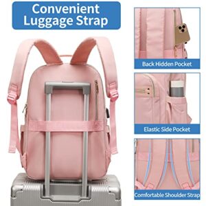 Bagalaxy Pink Women School Laptop Backpack: 15.6 Inch Nurse Work Bag Travel Bookbag Teacher College Purse Backpacks Computer Business Back Pack with USB Charging Port Student Womens Gift
