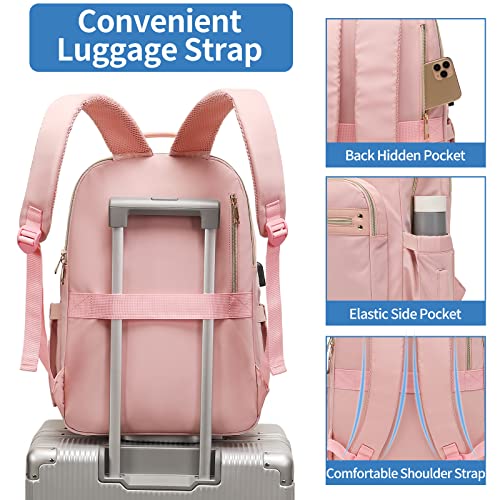 Bagalaxy Pink Women School Laptop Backpack: 15.6 Inch Nurse Work Bag Travel Bookbag Teacher College Purse Backpacks Computer Business Back Pack with USB Charging Port Student Womens Gift