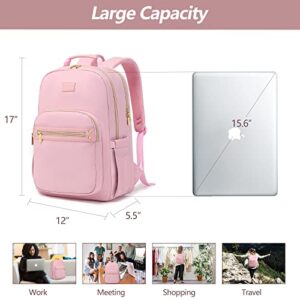 bagswan Pink Laptop Backpack Women Bookbag 15.6 inch School Teacher Bookbag Business Computer Backpacks Purse Travel Work girls College Bags with USB Charging Port Light Back Pack Student