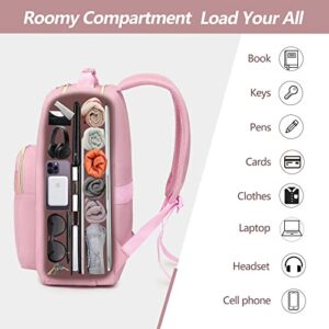 bagswan Pink Laptop Backpack Women Bookbag 15.6 inch School Teacher Bookbag Business Computer Backpacks Purse Travel Work girls College Bags with USB Charging Port Light Back Pack Student