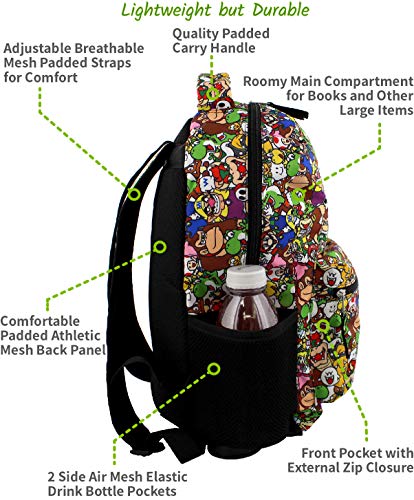 Nintendo Super Mario Brothers Boys Girls Teen 16" School Backpack (One Size, Black/Multi)