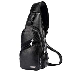 jumo cyly men’s leather sling bag, chest shoulder backpack, waterproof crossbody bag swith usb charging port one_size