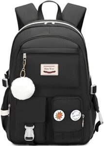 hey yoo backpack for girls bookbag cute school bag college middle high elementary school backpack for teen girls (black)
