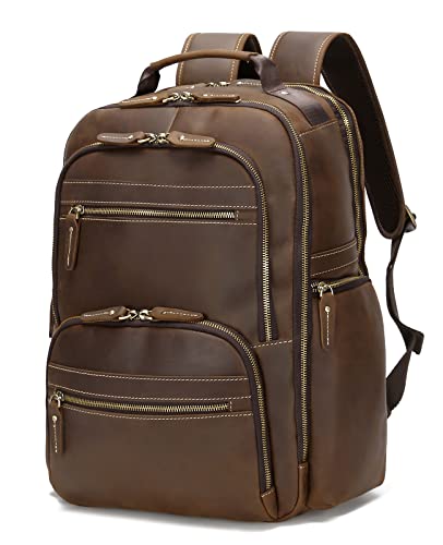 Taertii Genuine Leather Backpack For Men Vintage 17.3 inch Laptop Bag Large Capacity Business Travel Hiking Overnight Shoulder Daypacks 36L
