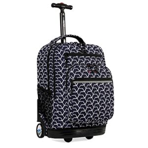 j world new york sundance rolling backpack girl boy roller bookbag, black and white, 20 x 13 x 9 (h x w x d)