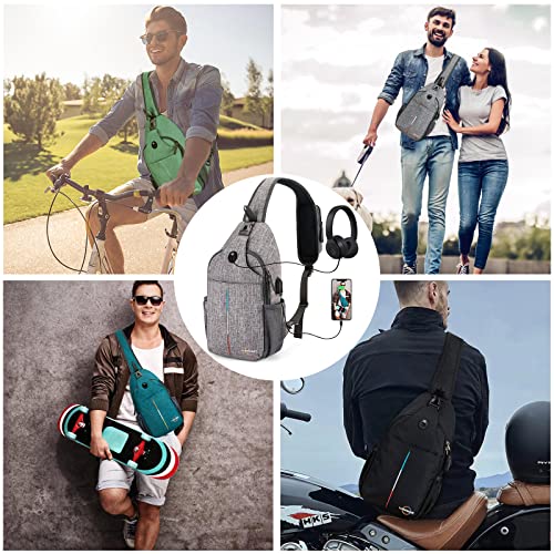 Lumesner Sling Bag Crossbody Sling Backpack with USB Charging Port,Water Resistant Shoulder Bag for Men Women,Lightweight One Strap Backpack Chest bag for Hiking,Cycling,Biking