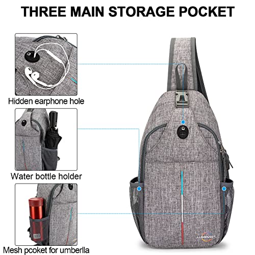 Lumesner Sling Bag Crossbody Sling Backpack with USB Charging Port,Water Resistant Shoulder Bag for Men Women,Lightweight One Strap Backpack Chest bag for Hiking,Cycling,Biking