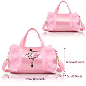 KingBig New in 2022 Cute Backpack Ballet Bag Kits Tutu Dress Dance Bag, Girls Personalized Waterproof Bag Ballerina Duffle Bag with Key Chain Cute Plush hanging Pink ball(Pink)