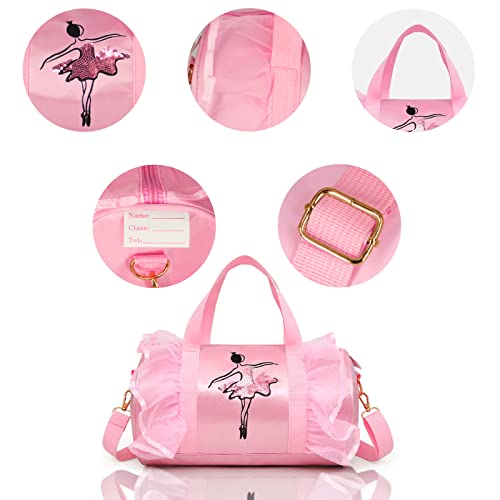 KingBig New in 2022 Cute Backpack Ballet Bag Kits Tutu Dress Dance Bag, Girls Personalized Waterproof Bag Ballerina Duffle Bag with Key Chain Cute Plush hanging Pink ball(Pink)