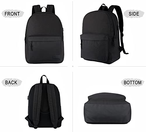 KOPHLY Casual Lightweight Laptop Backpack with USB Charging Port For for Men and Women, School Bookbag for Teens College，Daypack for Short Trip Travel（Carbon Black）