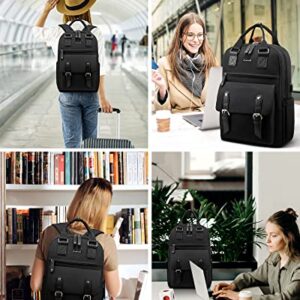 LOVEVOOK Laptop Backpack for Women,Vintage Work Business Travel Backpack with USB Charging Port,Teacher Doctor Nurse Computer Bag Purse,College High School Backpack Bookbag,15.6 Inch,Black-Black