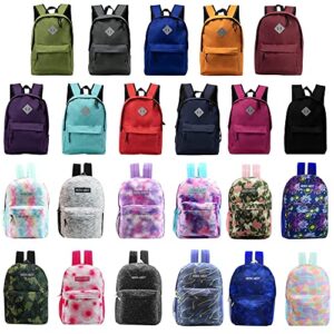 moda west 24 pack – 17″ wholesale classic bulk backpacks – mega assortment 23 different color/patterns