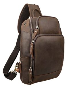 taertii vintage full grain genuine leather sling bag crossbody chest shoulder backpack daypack travel hiking for 13.3 inch laptop – brown