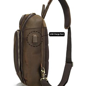 Taertii Vintage Full Grain Genuine Leather Sling Bag Crossbody Chest Shoulder Backpack Daypack Travel Hiking for 13.3 Inch Laptop - Brown