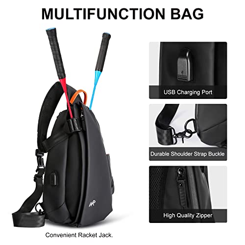 Anti-Theft Waterproof Crossbody Sling Bag for Men Women,Small Backpack One Shoulder Bag,Chest Bag Sling Backpack with USB Charger and Magnetic straps buckle,Black