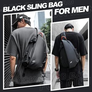 Anti-Theft Waterproof Crossbody Sling Bag for Men Women,Small Backpack One Shoulder Bag,Chest Bag Sling Backpack with USB Charger and Magnetic straps buckle,Black