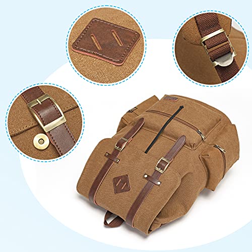 Modoker Mens Canvas Vintage Backpack for Men,Women, Travel Laptop Backpack Fits 17/15.6 Inch Computer & Tablet, Large Bookbag Rucksack Backpack with USB Charging Port, Brown