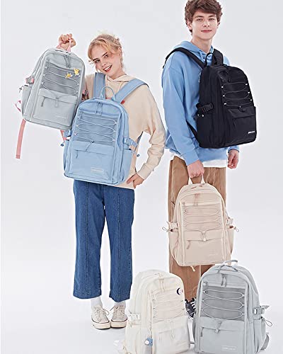 Laptop Backpack for Women Girls 15.6 Inch Mesh School Bag, Unisex Student Bookbag Waterproof Backpack for College Work Travel (Khaki)