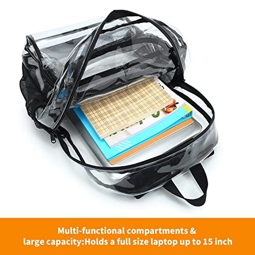 KUI WAN Clear Backpack Heavy Duty,Large Clear Bag PVC Transparent Bag for Stadium,School,Black