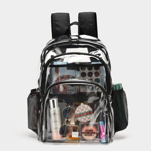 KUI WAN Clear Backpack Heavy Duty,Large Clear Bag PVC Transparent Bag for Stadium,School,Black