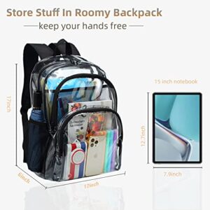 KUI WAN Clear Backpack Heavy Duty,Large Clear Bag PVC Transparent Bag for Stadium,School,Black